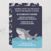 Niedliches Hai Thema Summer Beach Party Einladung (Vorne/Hinten)