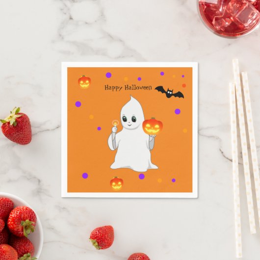 Niedliches Halloween Baby Ghost & Pumpkins in Oran Serviette (Beispiel)
