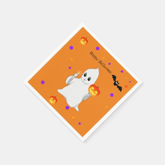 Niedliches Halloween Baby Ghost & Pumpkins in Oran Serviette (Ecke)