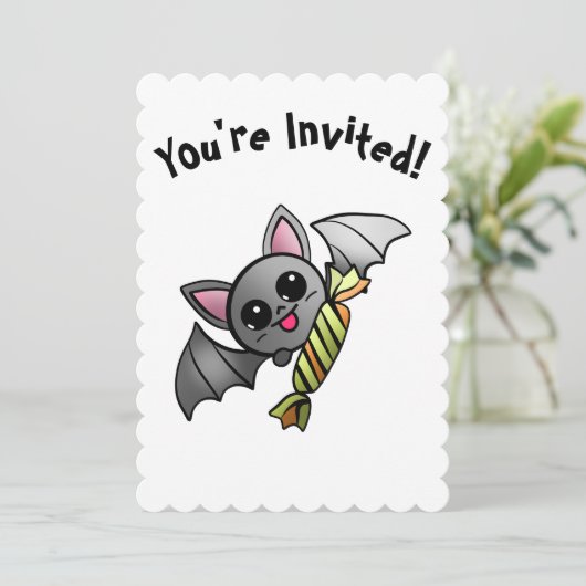 Niedliches Halloween-Bat mit Candy-Party Einladung (Stehend Vorderseite)