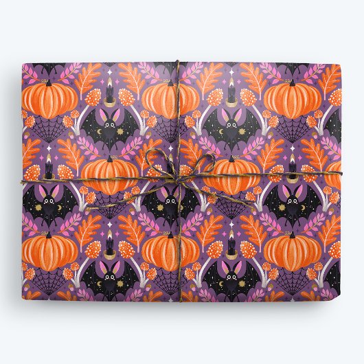 Niedliches Halloween-Bat und Pumpkin Geschenkpapier