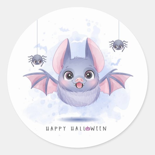 Niedliches Halloween-Bat und Spinnen Runder Aufkleber (Vorderseite)