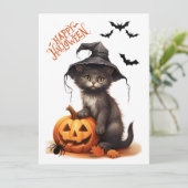 Niedliches Halloween Black Cat, Pumpkin and Spider Karte (Stehend Vorderseite)
