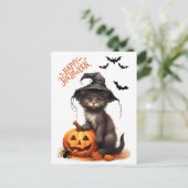 Niedliches Halloween Black Cat, Pumpkin and Spider Postkarte (Stehend Vorderseite)