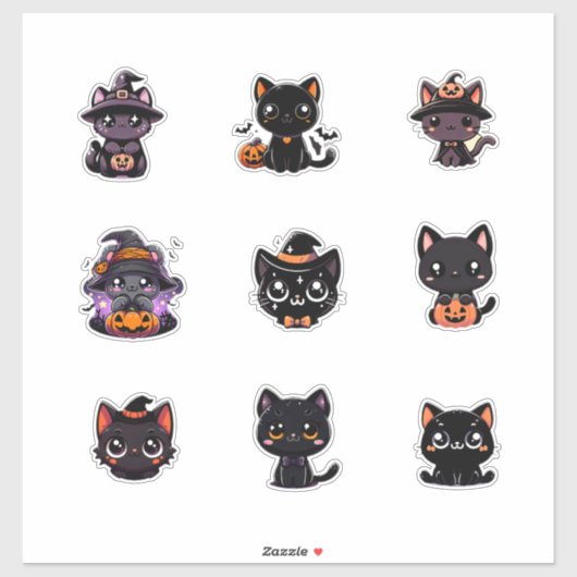 Niedliches Halloween Black Cats Sticker Set (Blatt)