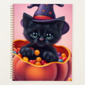 Niedliches Halloween Black Kitten in Pumpkin Planer (Vorderseite)