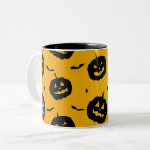 Niedliches Halloween Black Pumpkins & Bats-Muster Zweifarbige Tasse (Vorderseite Links)