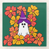 Niedliches Halloween-Blume-Feld Glasuntersetzer (Vorderseite)