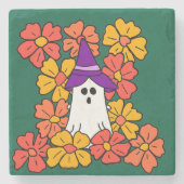 Niedliches Halloween-Blume-Feld Steinuntersetzer (Vorderseite)