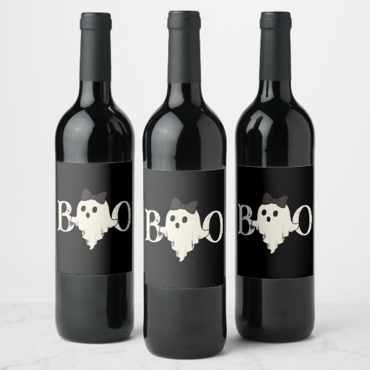 Niedliches Halloween - "Boo Ghost" mit Bow - Weinetikett (Flaschen)