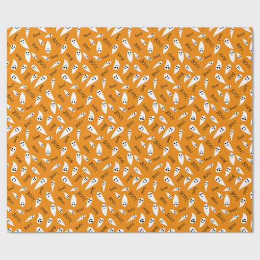 Niedliches Halloween Boo Ghost Orange Wrapping Pap Geschenkpapier (Flach)