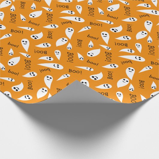 Niedliches Halloween Boo Ghost Orange Wrapping Pap Geschenkpapier (Ecke)