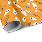 Niedliches Halloween Boo Ghost Orange Wrapping Pap Geschenkpapier (Rolleneckpunkt)