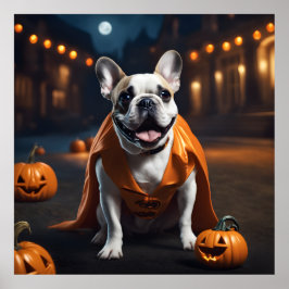 Niedliches Halloween-Bulldog mit Pumpkins Poster