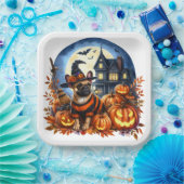 Niedliches Halloween-Bulldog Pappteller (Party)