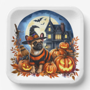 Niedliches Halloween-Bulldog Pappteller