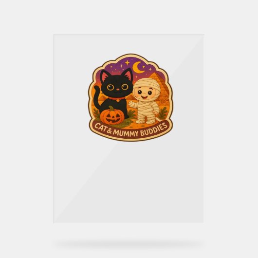 Niedliches Halloween Cat and Mummy Embroidery Patc Acrylschild (Vorderseite)