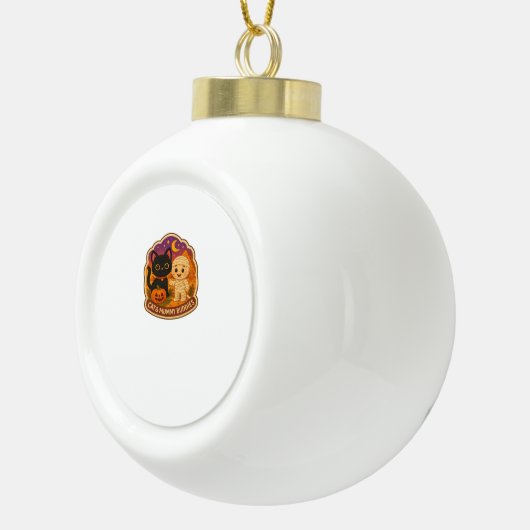 Niedliches Halloween Cat and Mummy Embroidery Patc Keramik Kugel-Ornament (Rechts)