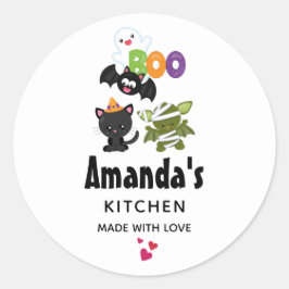 Niedliches Halloween Cat, Bat, Mummy & Ghost Kitch Runder Aufkleber