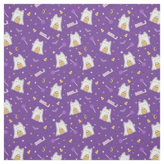 Niedliches Halloween Cat Ghost Fabric Stoff (Muster)