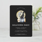 Niedliches Halloween-Cat-Moon-Party Einladung (Stehend Vorderseite)