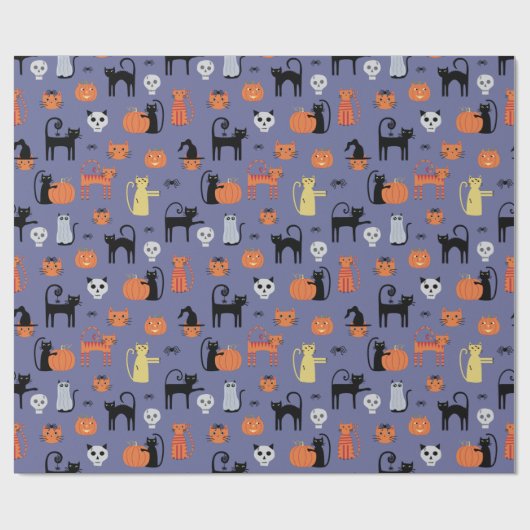Niedliches Halloween Cat Spooky Lila Geschenkpapier (Flach)