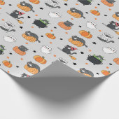 Niedliches Halloween-Cats- und Geistermuster Geschenkpapier (Ecke)