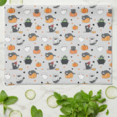 Niedliches Halloween-Cats- und Geistermuster Geschirrtuch (Gefaltet)