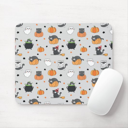 Niedliches Halloween-Cats- und Geistermuster Mousepad (Mit Mouse)