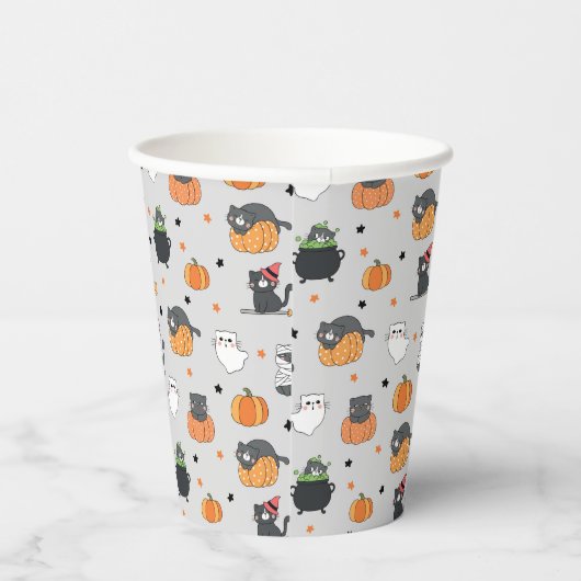 Niedliches Halloween-Cats- und Geistermuster Pappbecher (Rechts)