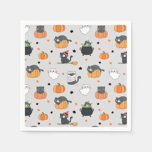 Niedliches Halloween-Cats- und Geistermuster Serviette (Vorderseite)