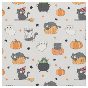Niedliches Halloween-Cats- und Geistermuster Stoff