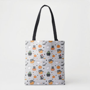 Niedliches Halloween-Cats- und Geistermuster Tasche