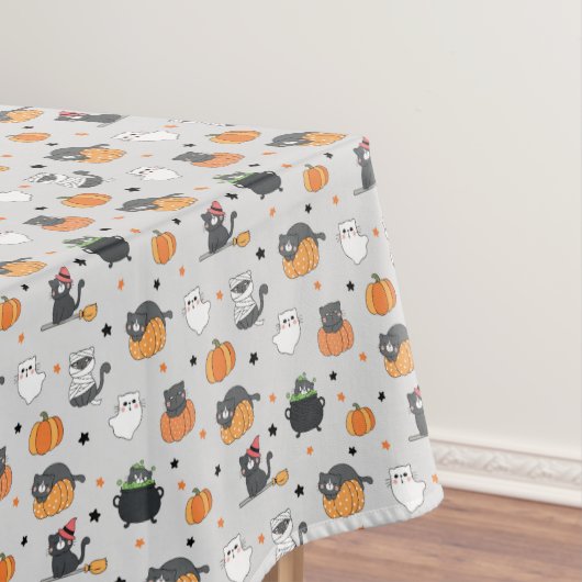 Niedliches Halloween-Cats- und Geistermuster Tischdecke (Beispiel)