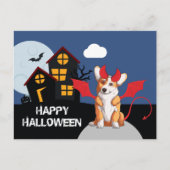 Niedliches Halloween Corgi Devil Kostüm Spuk Haus Postkarte (Vorderseite)