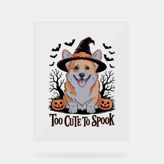 Niedliches Halloween Corgi in Hexenhut Acrylschild (Vorderseite)