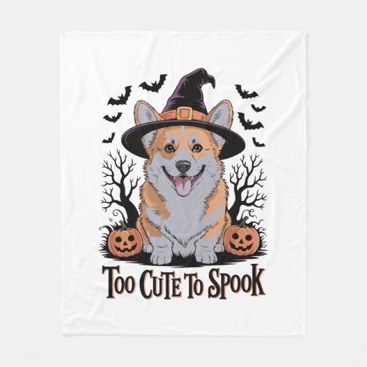 Niedliches Halloween Corgi in Hexenhut Fleecedecke (Vorderseite)