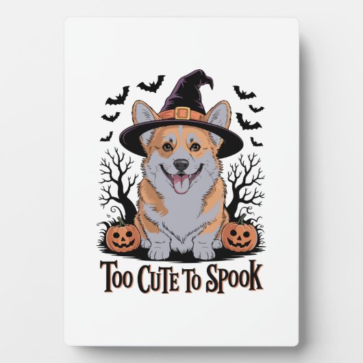 Niedliches Halloween Corgi in Hexenhut Fotoplatte (Vorderseite)