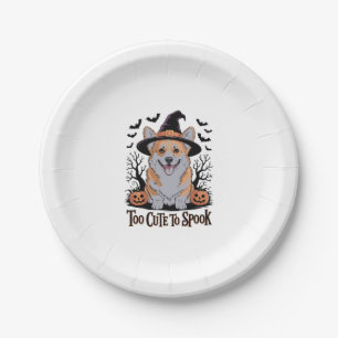 Niedliches Halloween Corgi in Hexenhut Pappteller