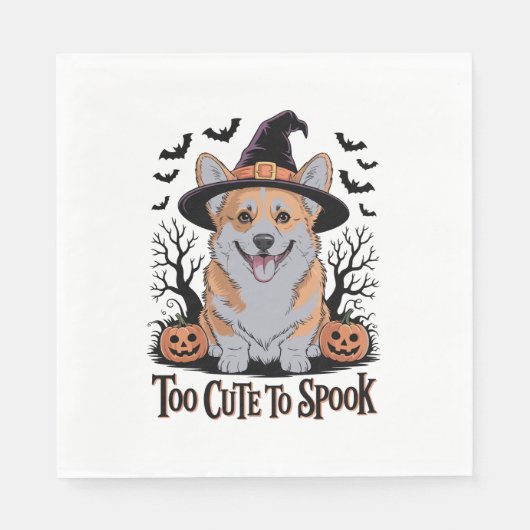 Niedliches Halloween Corgi in Hexenhut Serviette (Vorderseite)