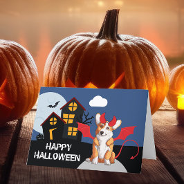 Niedliches Halloween Corgi in TeufelskKostüm Feiertagskarte