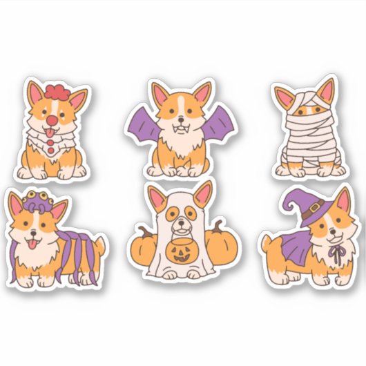 NIEDLICHES HALLOWEEN CORGI-SET AUFKLEBER (Vorderseite)