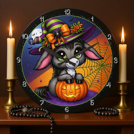 Niedliches Halloween Donkey Hexenkürbis Große Wanduhr