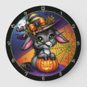 Niedliches Halloween Donkey Hexenkürbis Große Wanduhr (Vorderseite)