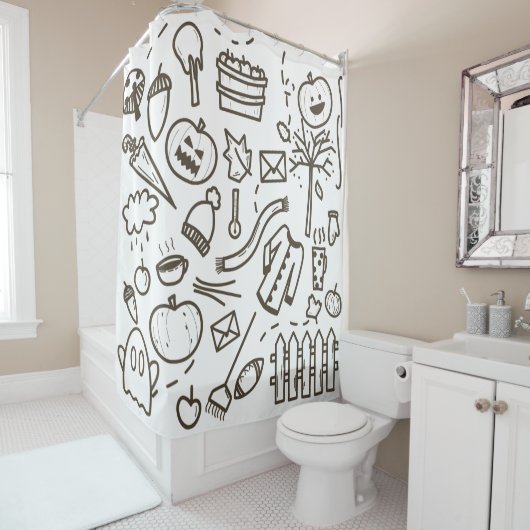 Niedliches Halloween Doodle Seamless Pattern, Hall Duschvorhang (Beispiel)