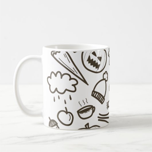 Niedliches Halloween Doodle Seamless Pattern, Hall Kaffeetasse (Links)
