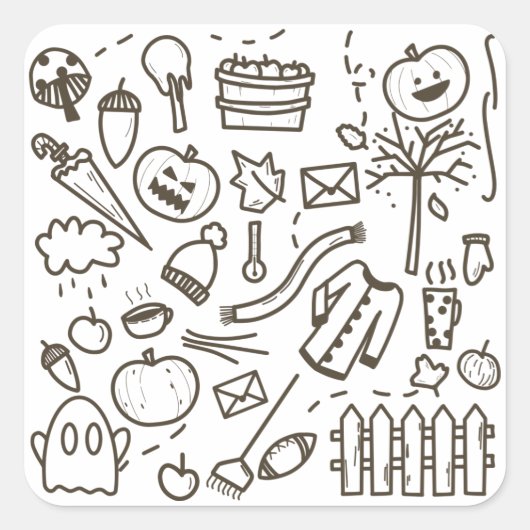 Niedliches Halloween Doodle Seamless Pattern, Hall Quadratischer Aufkleber (Vorderseite)