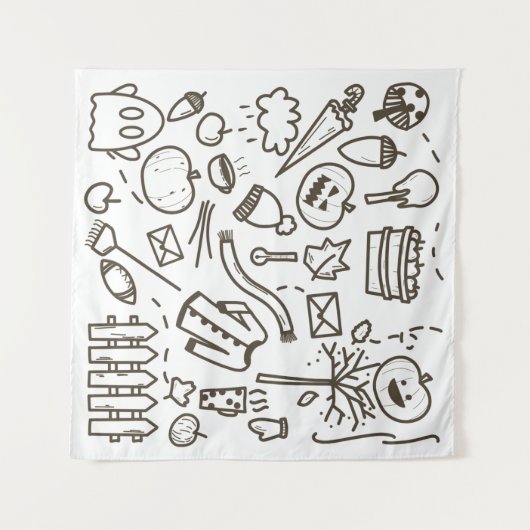 Niedliches Halloween Doodle Seamless Pattern, Hall Wandteppich (Vorderseite (Horizontal))