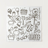 Niedliches Halloween Doodle Seamless Pattern, Hall Wandteppich (Vorderseite)