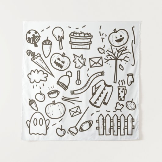 Niedliches Halloween Doodle Seamless Pattern, Hall Wandteppich (Vorderseite)